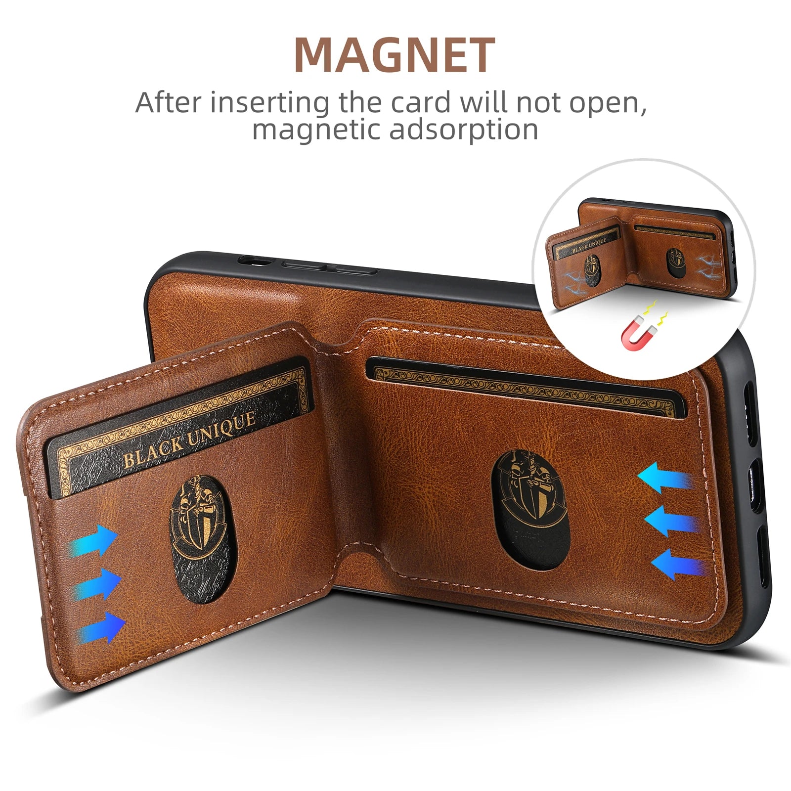 SUTENI Card Holder Leather Magnetic Pocket Cover Wallet Phone Case For iPhone X XS XR 11 12 13 14 15 Plus 16 Pro Max