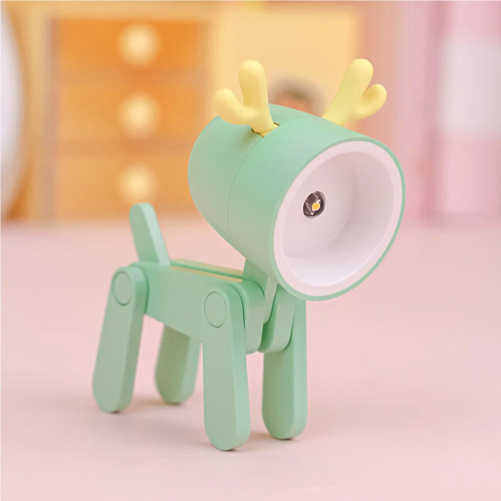 LED Mini Night Light Folding Desk Lamp Warm Yellow Cute Little Deer Puppy Animals Portable Home Decoration Light with Battery