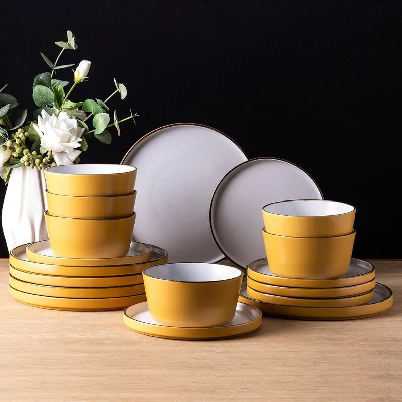 AmorArc Dinnerware Sets of 4,Modern Stoneware Plates and Bowls Sets