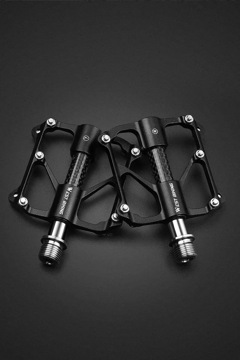 WEST BIKING Ultralight Road Bike Pedals Titanium Shaft Carbon Tube Lightweight Racing Bike Pedals 3 Bearings Non-Slip Pedals