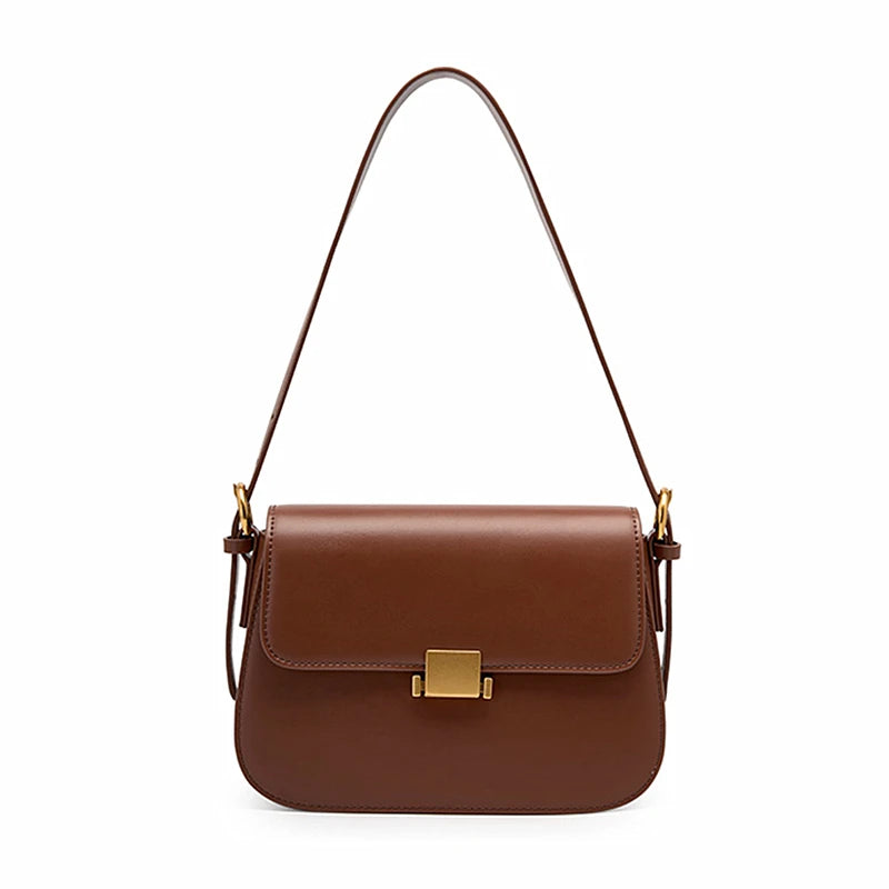 Structured Leather Shoulder Bag with Dual Closure for Versatile Styling