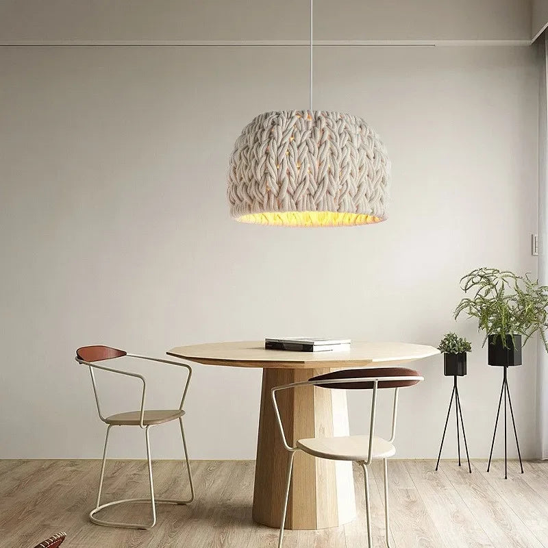 Unique Knitted Rope Wabi Sabi Chandelier Nordic E27 Led Pendant Lights Bar Suspend Lamp Fixtures Lustre Minimalism Hanging Lamp