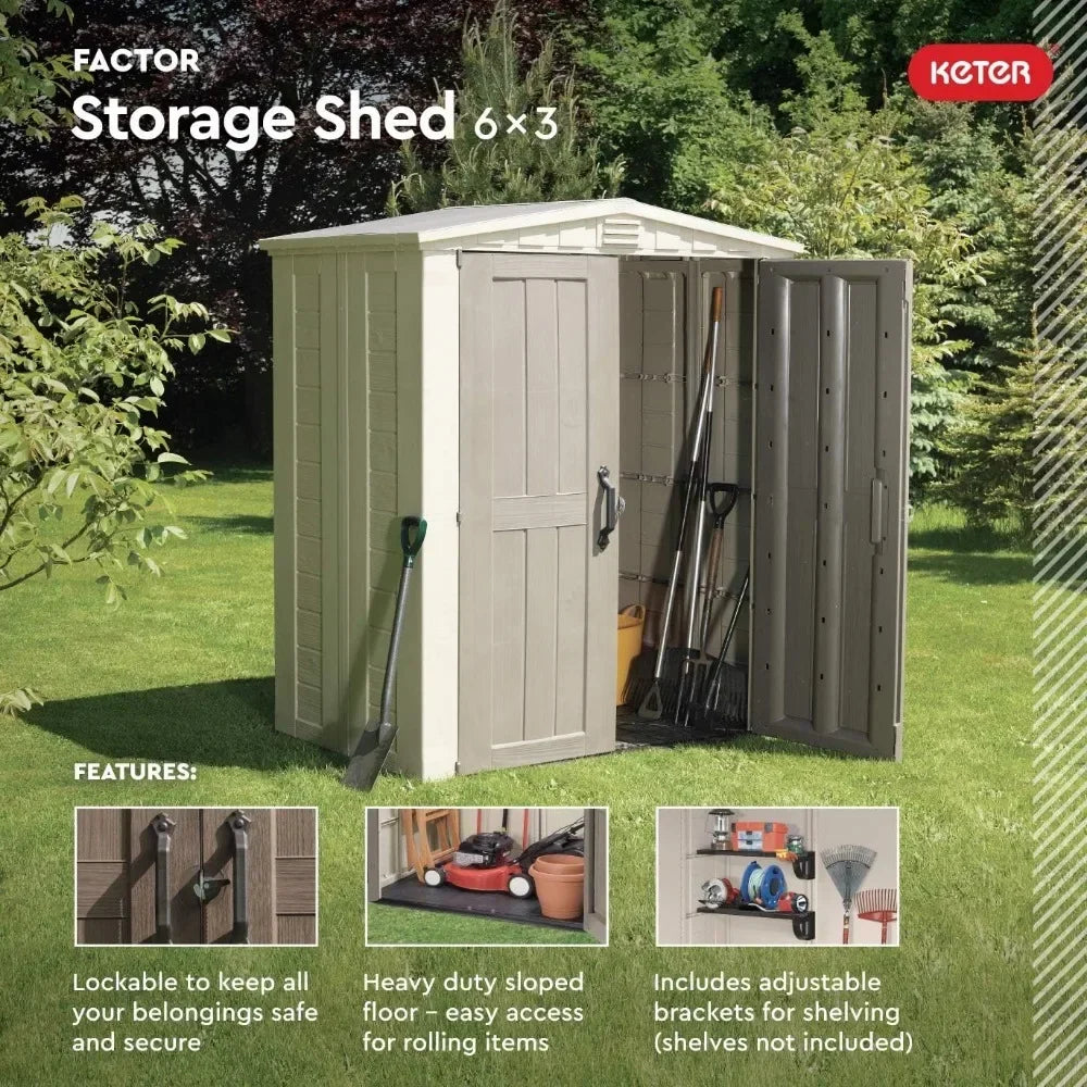 Factor 6x3 Outdoor Storage Shed Kit-Perfect to Store Patio Furniture, Garden Tools Bike Accessories, Beach Chairs