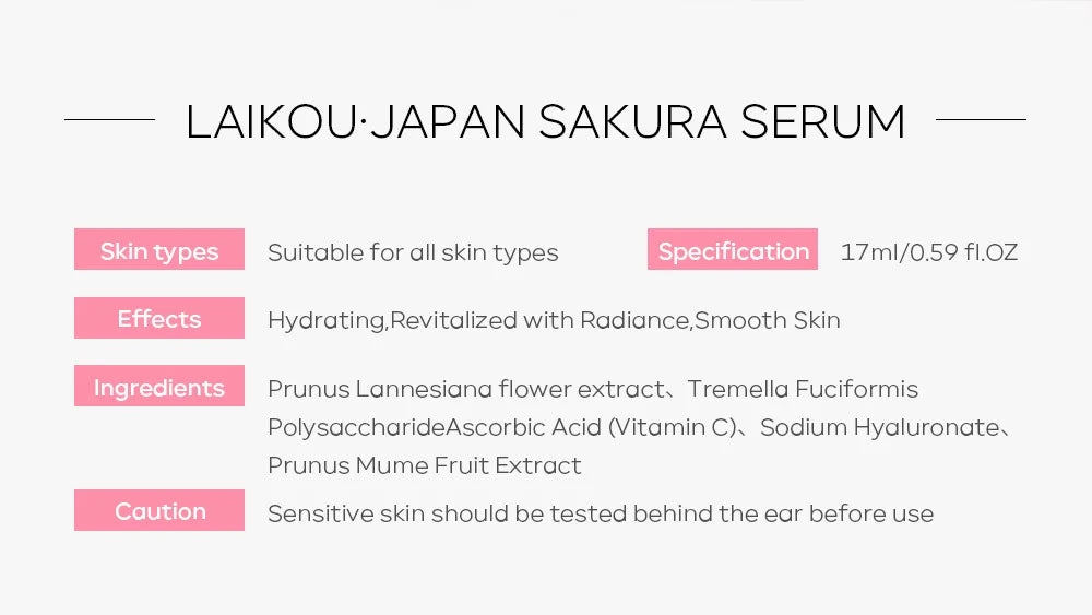 LAIKOU Serum Japan Sakura Essence Balance Grease  Hyaluronic Acid Pure Brightening Rejuvenation Skin Care Face Serum