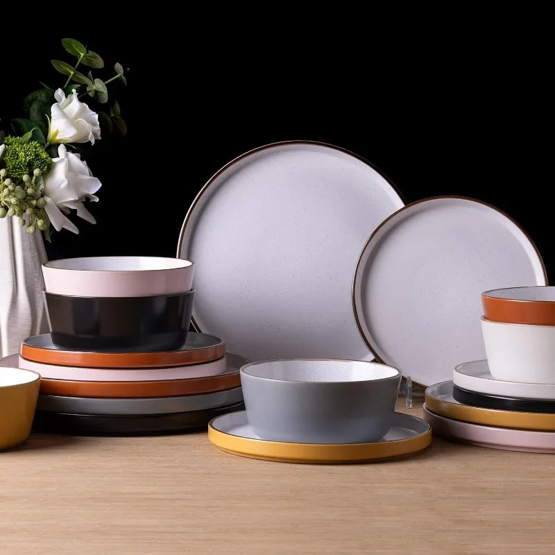 AmorArc Dinnerware Sets of 4,Modern Stoneware Plates and Bowls Sets