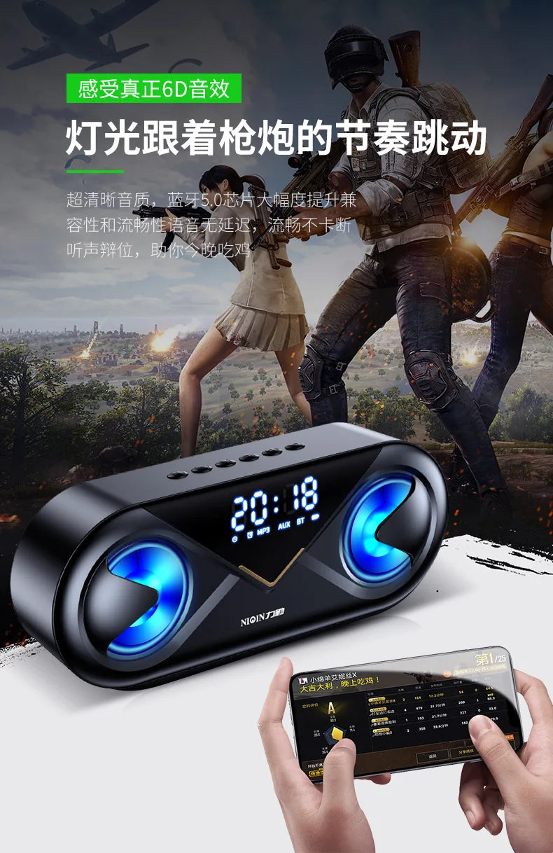 Alarm Clock Wireless Dual-speaker 3D Stereo Sound Bluetooth Speaker HIFI RGB Lights USB Sound Box Outdoor Portable Subwoofer AUX