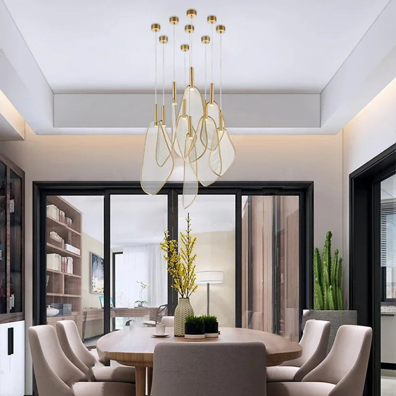 Modern Unique Fan Shape Pendant Lights Fixtures Personality For Parlor Bedroom Restaurant Home Art Deco Hanglamp Matte Gold