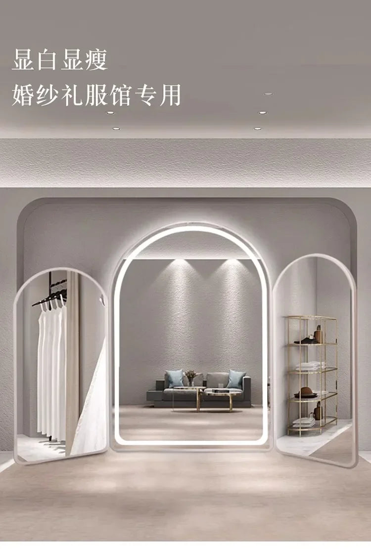 Three-Fold Wedding Shop Special Fitting Full Body Floor Mirror Dress Hall Large Mirror Light Luxury