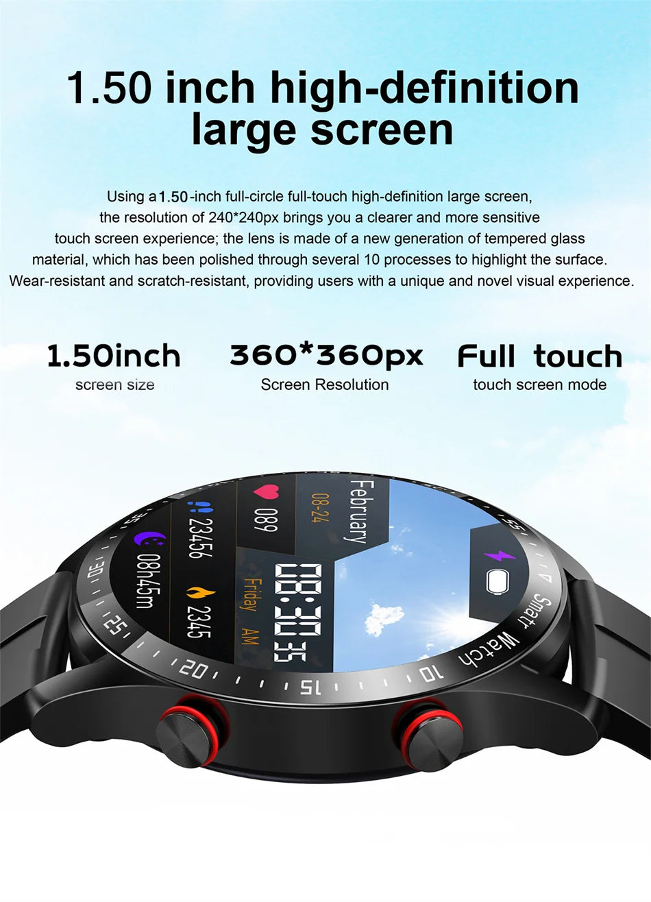 For Huawei 1.5 inch Smart Watch Men Bluetooth Call Heart Rate ECG Health Fitness Sports Watch Waterproof Business Man Smartwatch