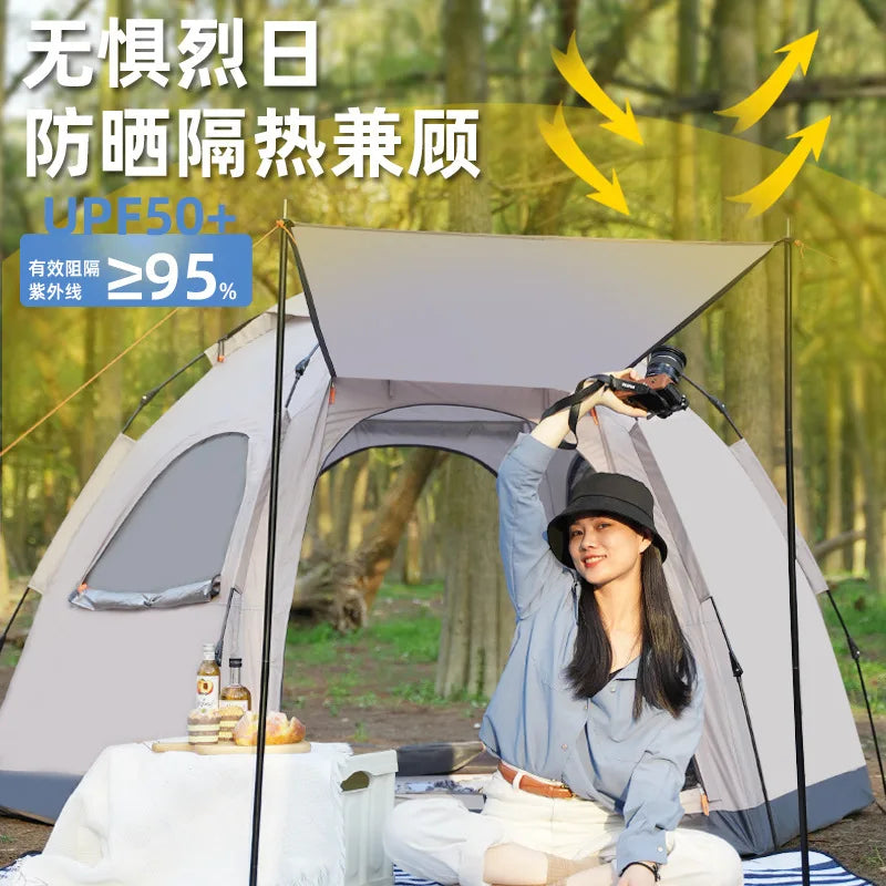 2024 New Outdoor Camping Tent Canopy 2-in-1 Combo Automatic Quick Open 5-8 Person Family Hexagonal Tent