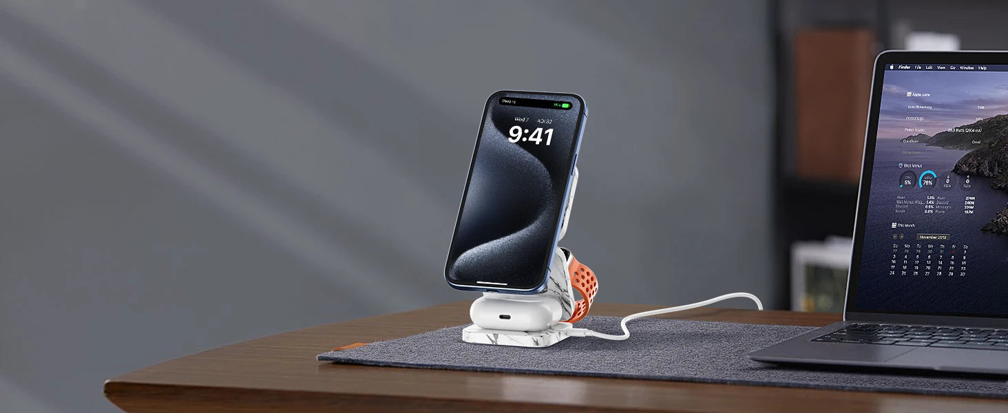 KUXIU X55 Nature Series Fast Magnetic Wireless Charger, Foldable Charging Stand For iPhone15 14 13 12Pro/Max,Apple Watch，AirPods