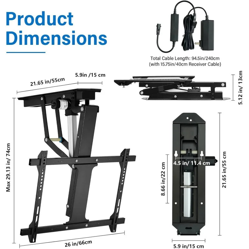 TOPSKY Electric Adjustable Ceiling TV Mount with Remote, Motorized Flip Down Pitched Roof TV Mount for 32 to 70 Inch Flat and Cu