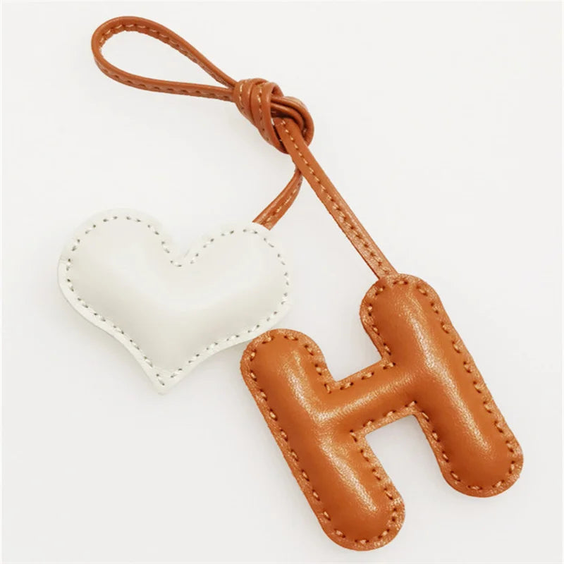 M H W A Y Heart Luxury Genuine Leather English Letter Keychain For Car Backpack Pendant Key Chain Women Bag Charm Accessories