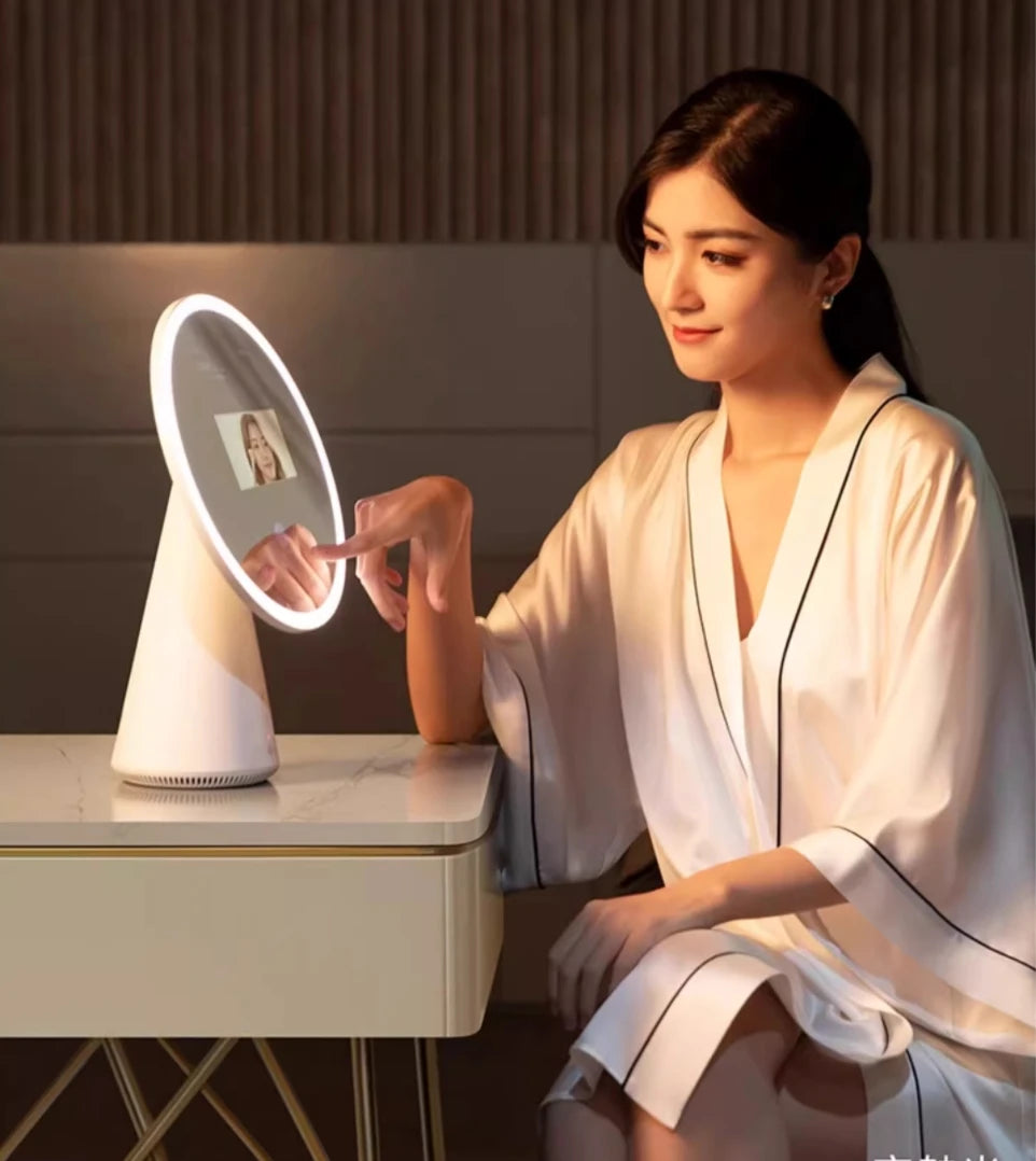 FPD Intelligent Makeup Mirror, Light Luxury AI Skin Measurement, Portable Beauty Mirror Smart Led Makeup Mirror Tabletop Mirror