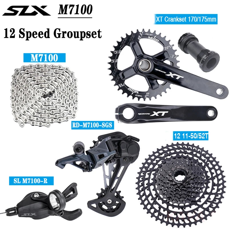 1x12 Speed SLX M7100 MTB Bicycle Derailleurs Right Shifter M7100 Chain XT Crank Cassette 11-46/50/52T Sprocket 12V Bike Groupset