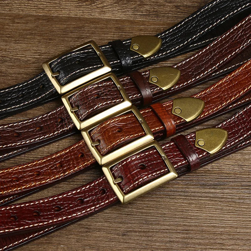 Men's Fashion Plaid Cowhide Belt