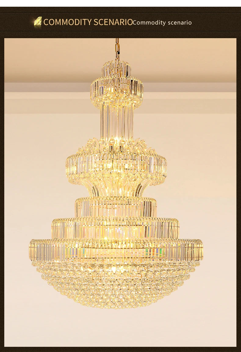 Villa Duplex Building Hollow Living Room Restaurant Light Luxury Crystal Chandelier Classic Hotel Lobby Exhibition Hall Lighting