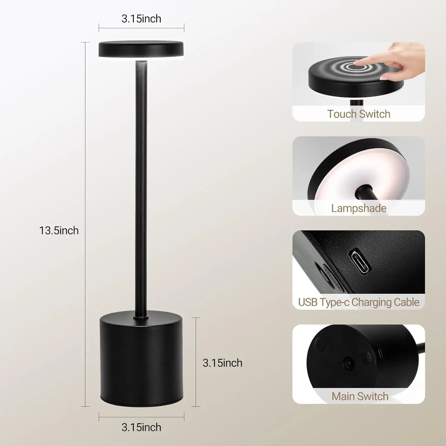 Table Lamp LED Touch Sensor Desktop Night Light Rechargeable Wireless Reading Lamp for Restaurant Hotel Bar Bedroom Decor Light