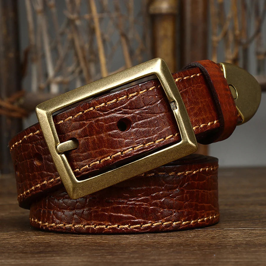 Men's Fashion Plaid Cowhide Belt