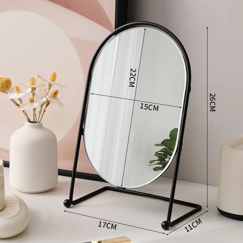 Dressing Table Makeup Mirror Home Bedroom Tabletop Vanity Mirror Dormitory Internet Red Beauty Mirror Light Luxury Round Mirror