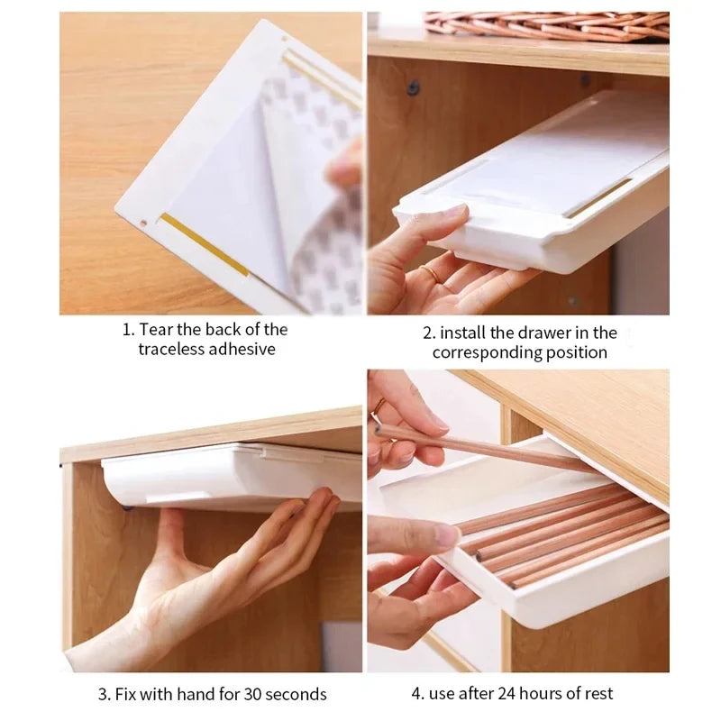 Hidden Desk Storage Box Storage Drawer Self-Adhesive Plastic Desk Storage Rack Cosmetic Stationery Organizers