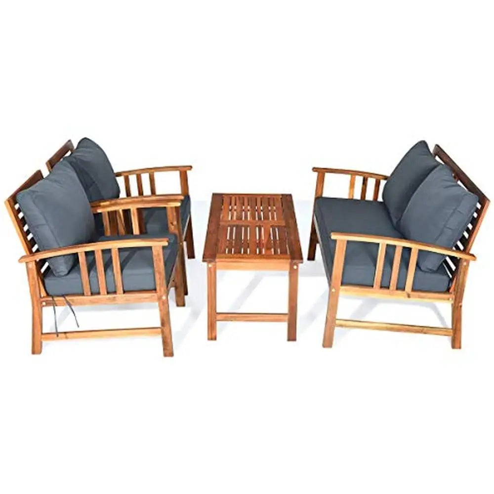 Acacia Wood Patio Furniture Set Outdoor Seating Chat Set with Gray Cushions Ergonomic Design Sofa Multipurpose 4-piece Furniture