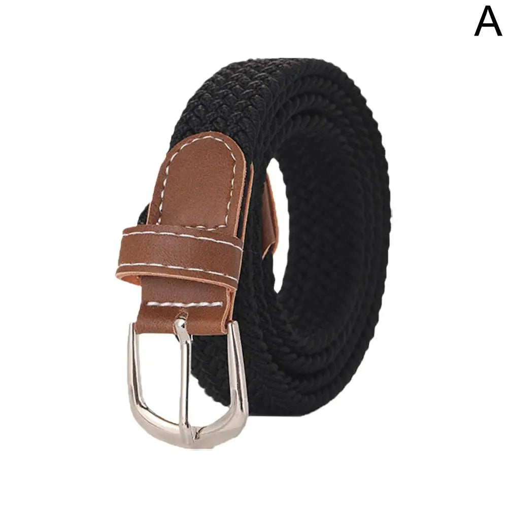 120-130cm Casual Knitted Pin Buckle Men Belt Woven Canvas Elastic Expandable Braided Stretch Belts For Women Jeans Female B U3M0