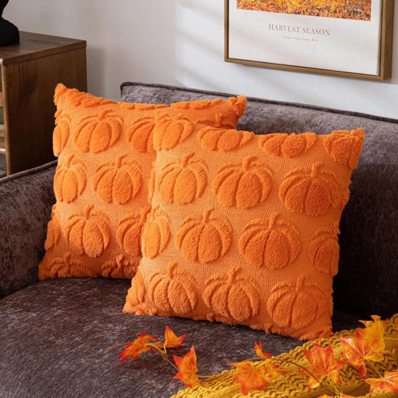 1pc Fall Pillow Covers Fall Decorations Autumn Orange Pumpkin Throw Pillow Cases Soft Plush Faux Fur Wool Couch Cushion Case