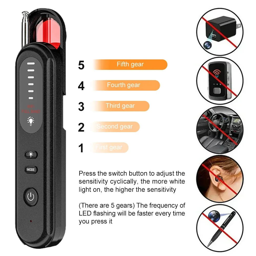 Hidden Camera Detector Anti-Spy Car GPS Tracker Listening Device Bug RF Wireless All Signal Scanner Gadget Security Protection