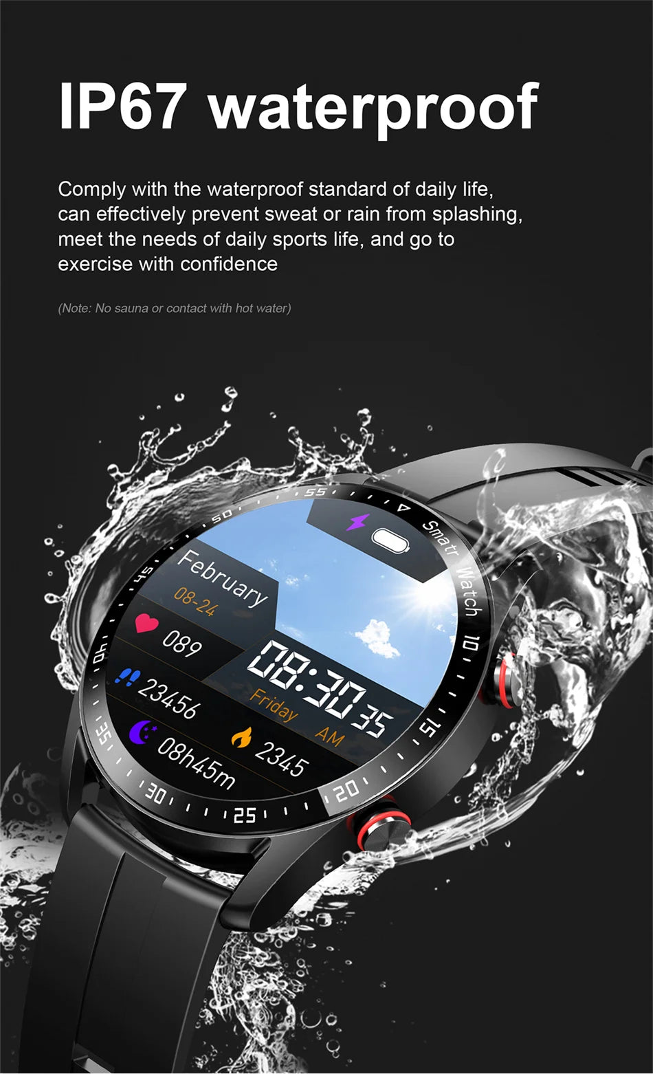 For Huawei 1.5 inch Smart Watch Men Bluetooth Call Heart Rate ECG Health Fitness Sports Watch Waterproof Business Man Smartwatch