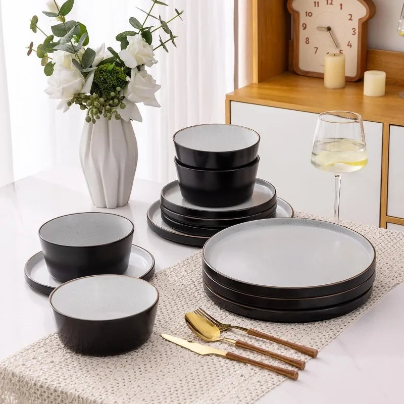 AmorArc Dinnerware Sets of 4,Modern Stoneware Plates and Bowls Sets