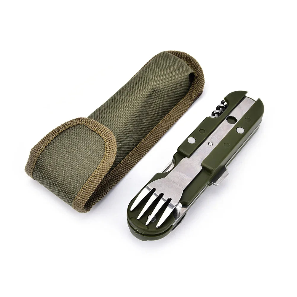 Fork and Spoon Camping Supplies Portable Dinner Set Stainless Steel Outdoor Tableware Folding Knife Equipment Cookware Hiking