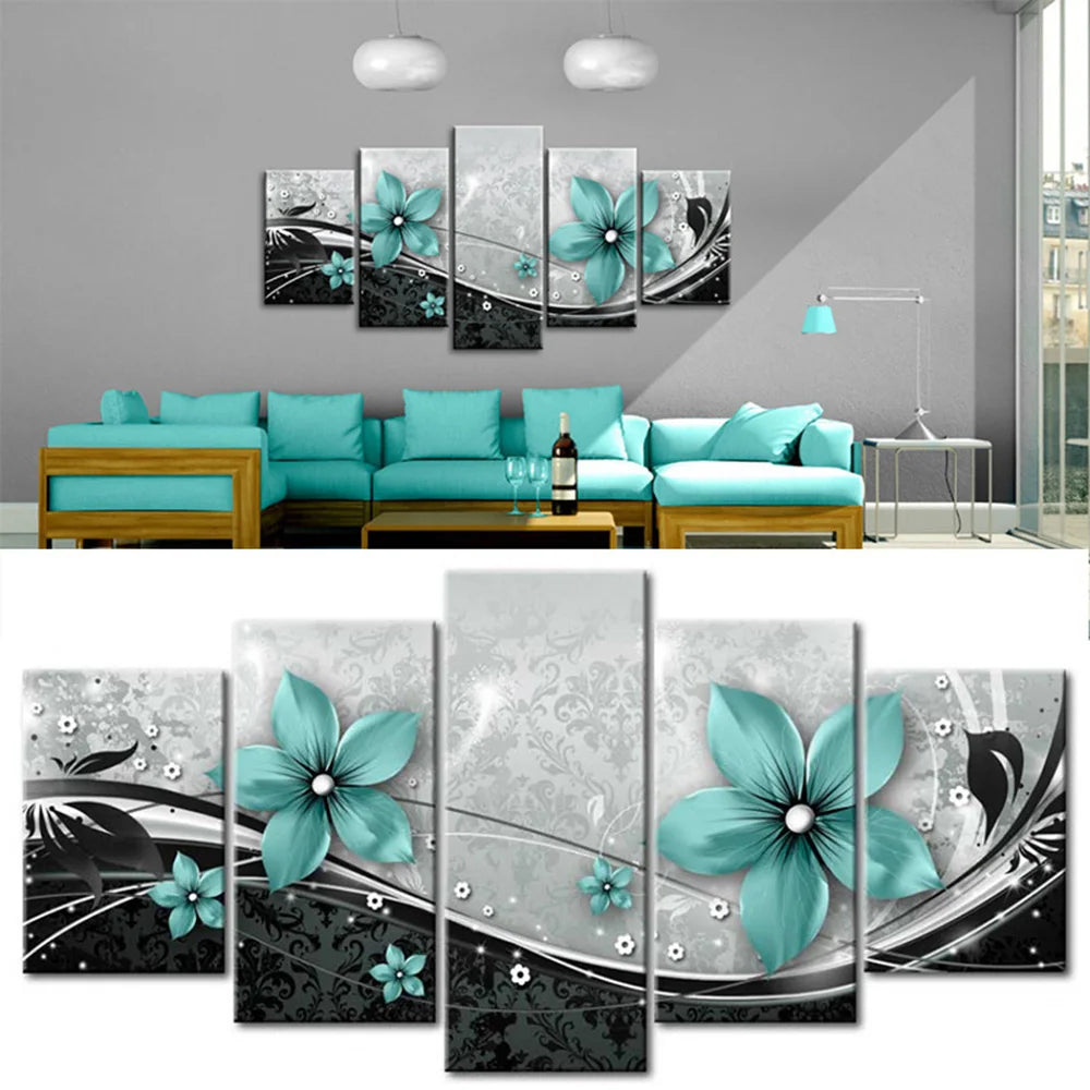 Make a Statement with 5Pcs Modern Flower Canvas Painting Wall Art Home Decor Picture Decor, Brighten Up Any Room No Frame