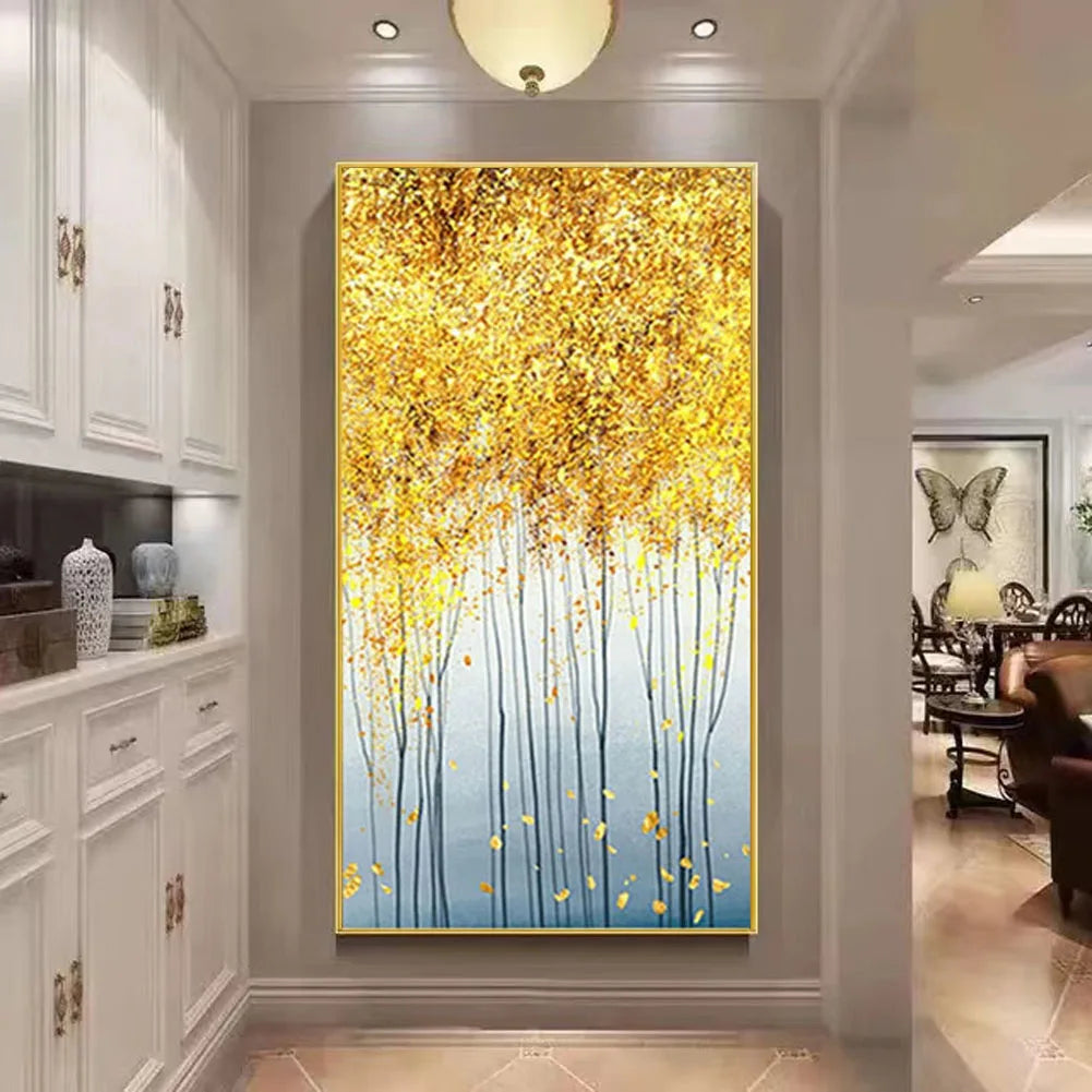 Hand-Painted Blue & Gold Abstract Landscape Canvas Art