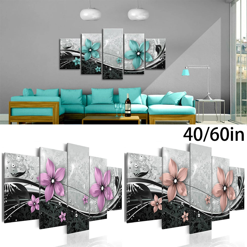 Make a Statement with 5Pcs Modern Flower Canvas Painting Wall Art Home Decor Picture Decor, Brighten Up Any Room No Frame