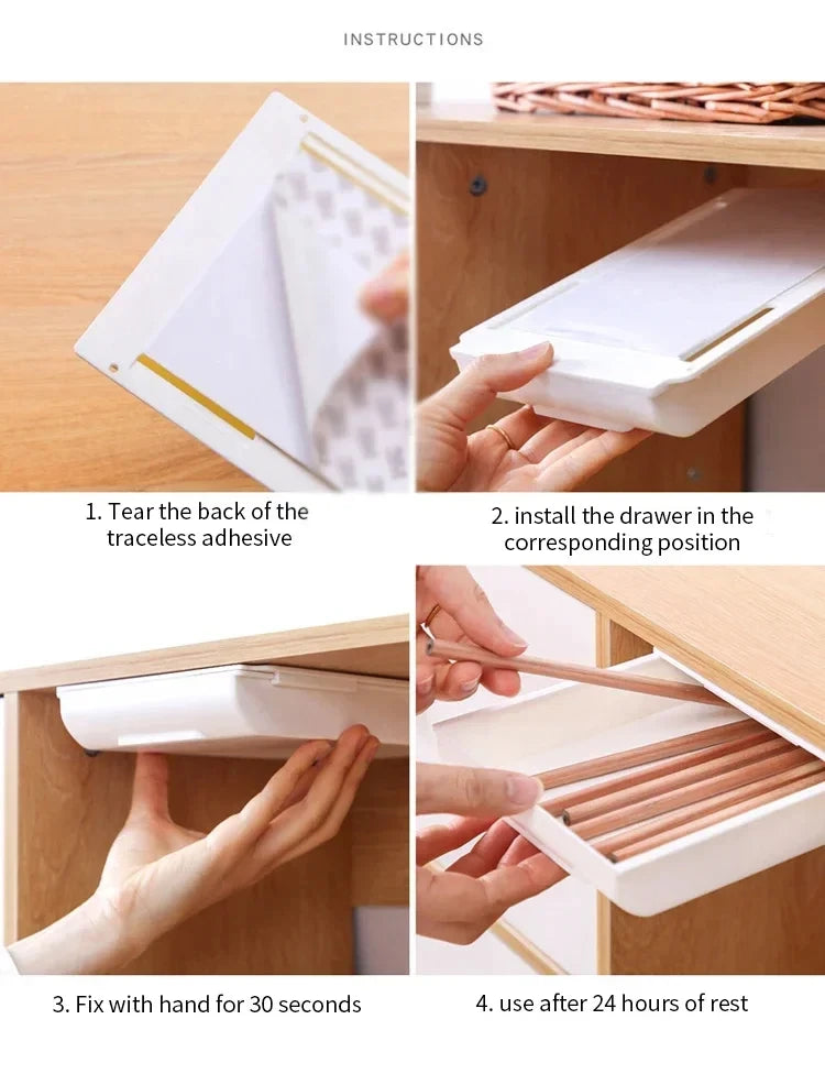 Hidden Desk Storage Box Storage Drawer Self-Adhesive Plastic Desk Storage Rack Cosmetic Stationery Organizers