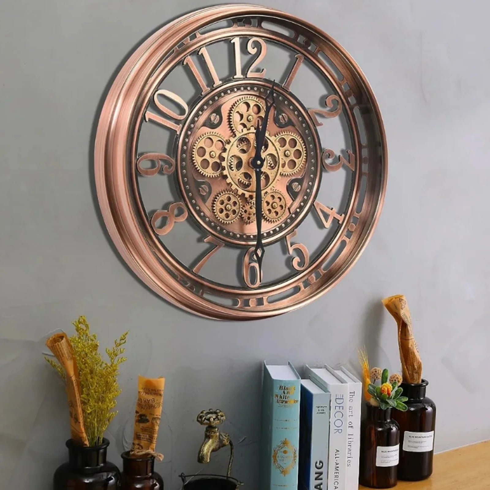 Moving Gear Wall Clock – Retro Industrial Steampunk Design