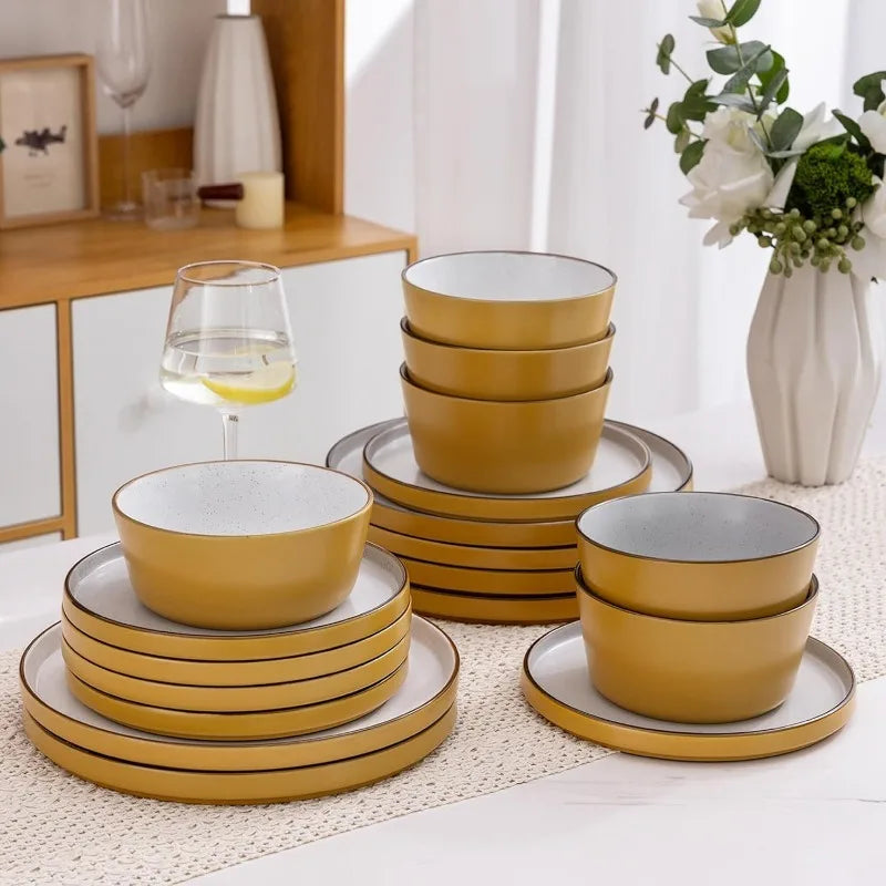 AmorArc Dinnerware Sets of 4,Modern Stoneware Plates and Bowls Sets