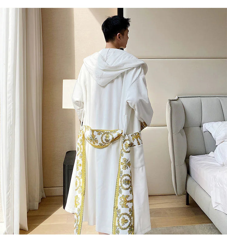 IEFB Winter Thickened Comfortable Velvet Light Luxury Hooded Long Nightgown Men's Fashion Robes Belted Warm Clothes 9Y9924