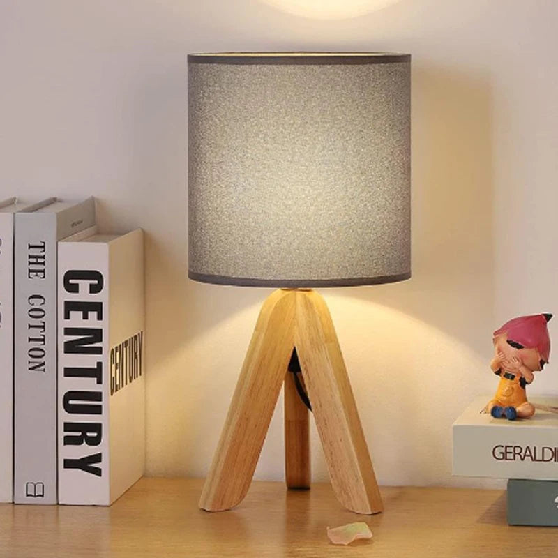 Nordic Wood Table Lamp E27 Blub Fabric Lampshade Desktop For Bedroom Study Book Shop Living Room LED Decorative LIghting Fixture