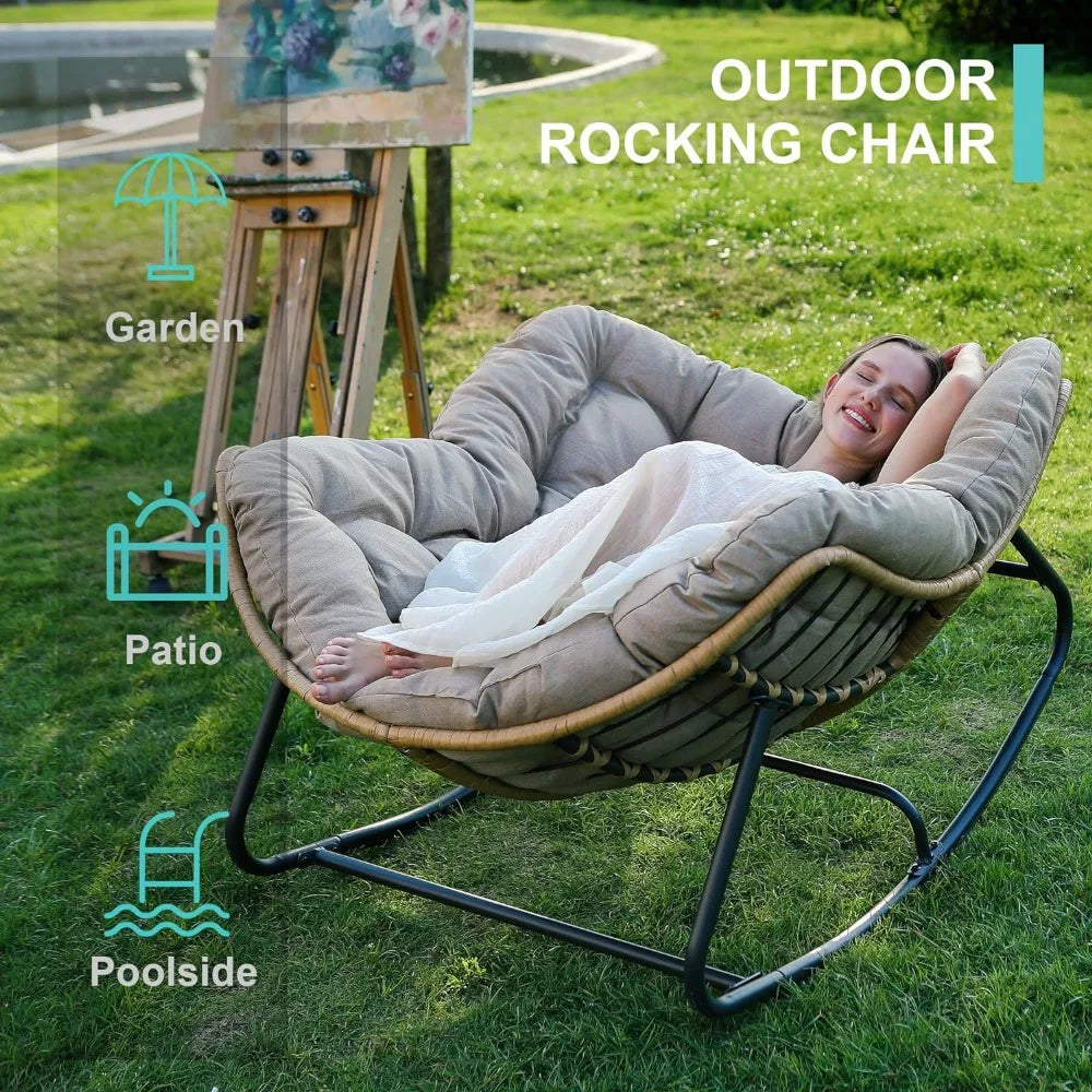 Outdoor Rocking Chair, with A Load Capacity of Up To 450 Pounds, Rattan Wicker Lounge Chair, Garden Chair