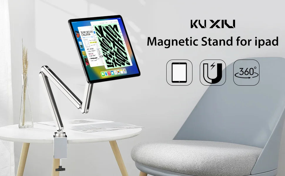 KUXIU Desk Long Arm magnetic tablet holder Adjustable Foldable Tablet Stand For iPad Pro 12.9/11，For Work/Painting iPad Bracket