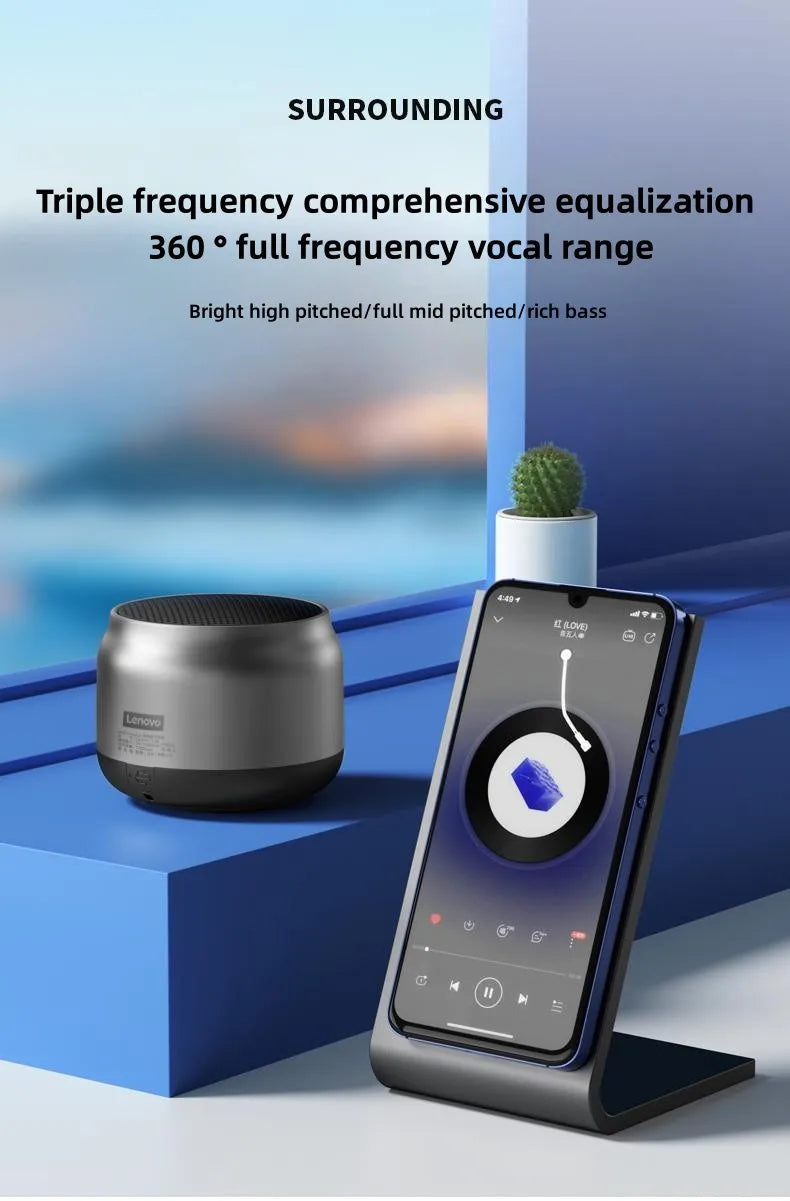 Lenovo K30 wireless Bluetooth speaker with bass emulates the metal texture of car interior and outdoor waterproof portability