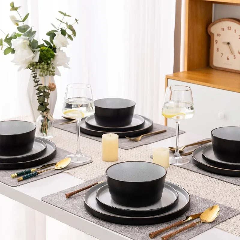 AmorArc Dinnerware Sets of 4,Modern Stoneware Plates and Bowls Sets