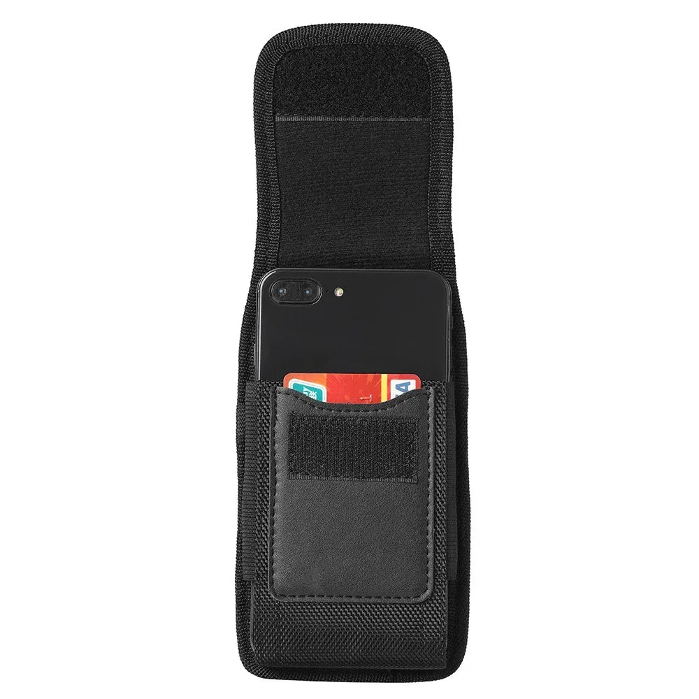 Vertical Nylon Cell Phone Belt Clip Holster Pouch Buckle Wallet Stonego Card Holder Case Cover For 4.0inch - 6.7inch Phone