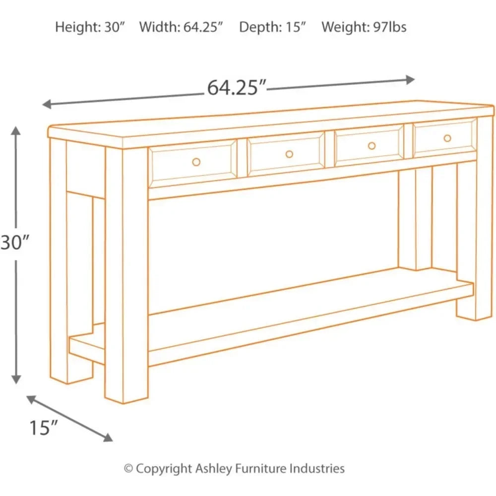 Signature Design by Ashley Gavelston Rustic Sofa Table with 4 Drawers and Lower Shelf, Weathered Black