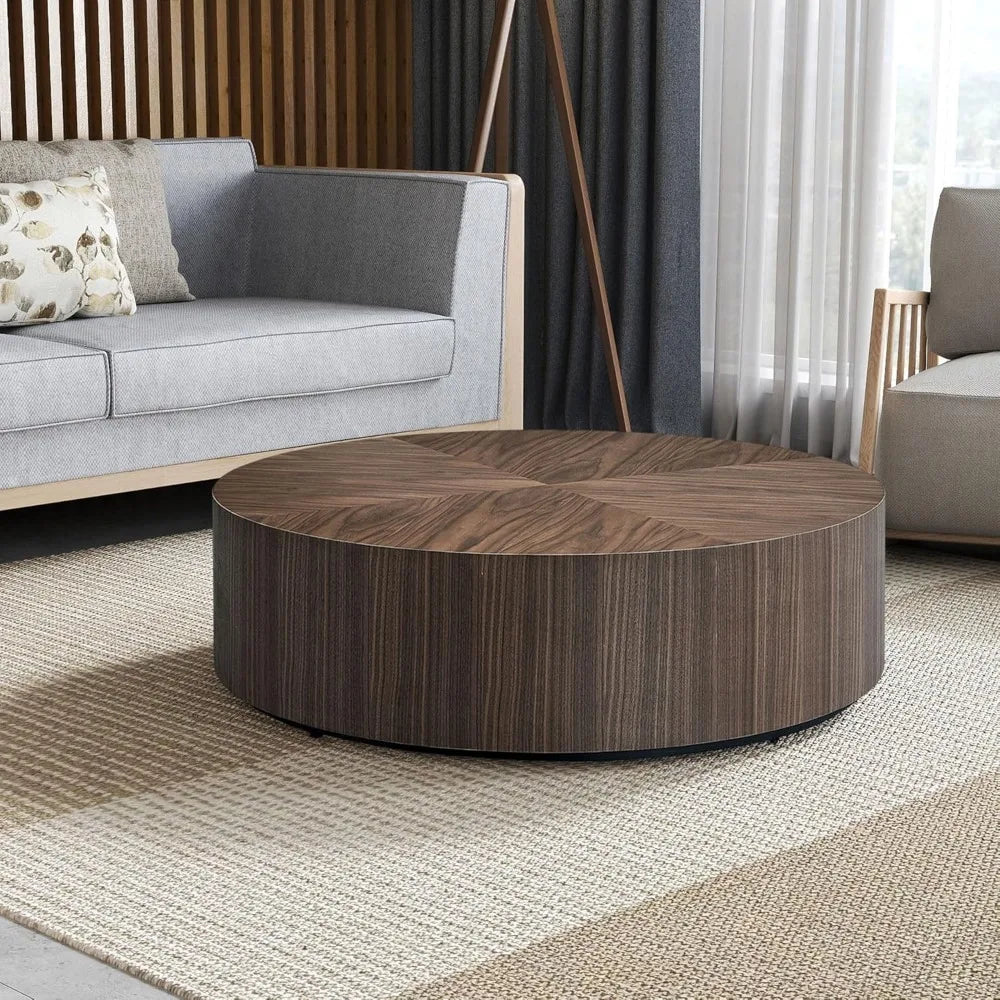 Modern Walnut Round Coffee Table