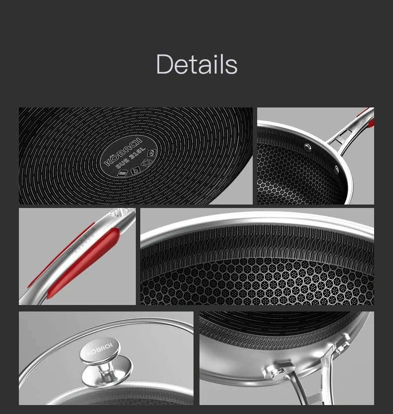 Non-stick wok 28cm 316L stainless steel frying pan chinese wok honeycomb nonstick bottom high end kitche kitchen cookware