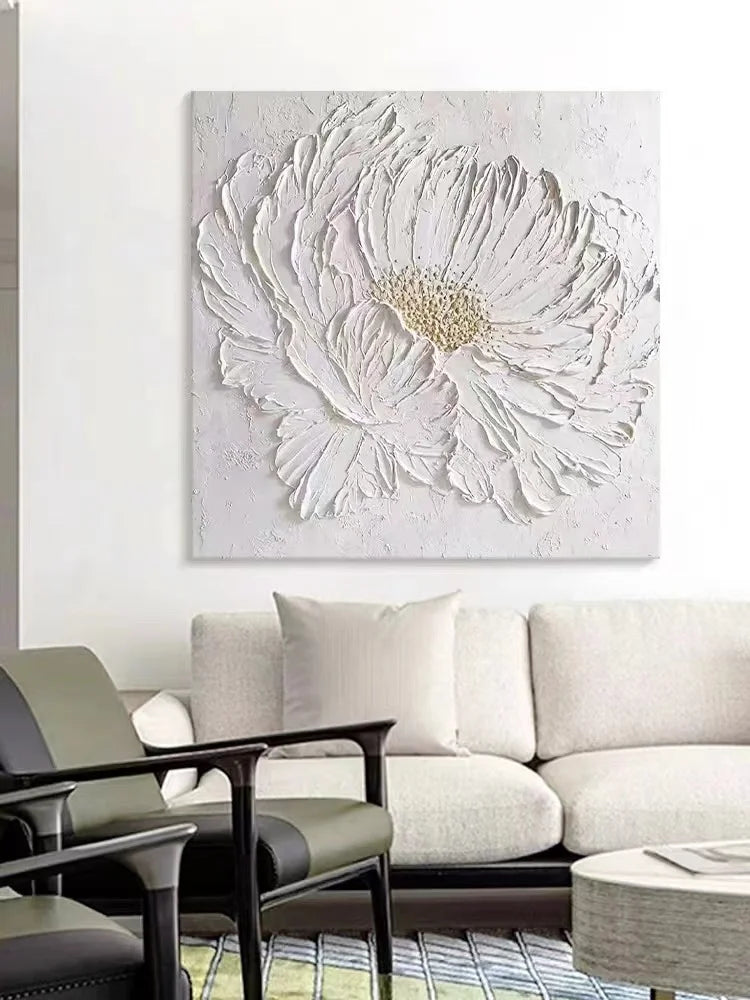 Handpainted Abstract Big White Flower Canvas Painting Modern Picture for Living Room Aisle Fashion Wall Art Picture Gifts