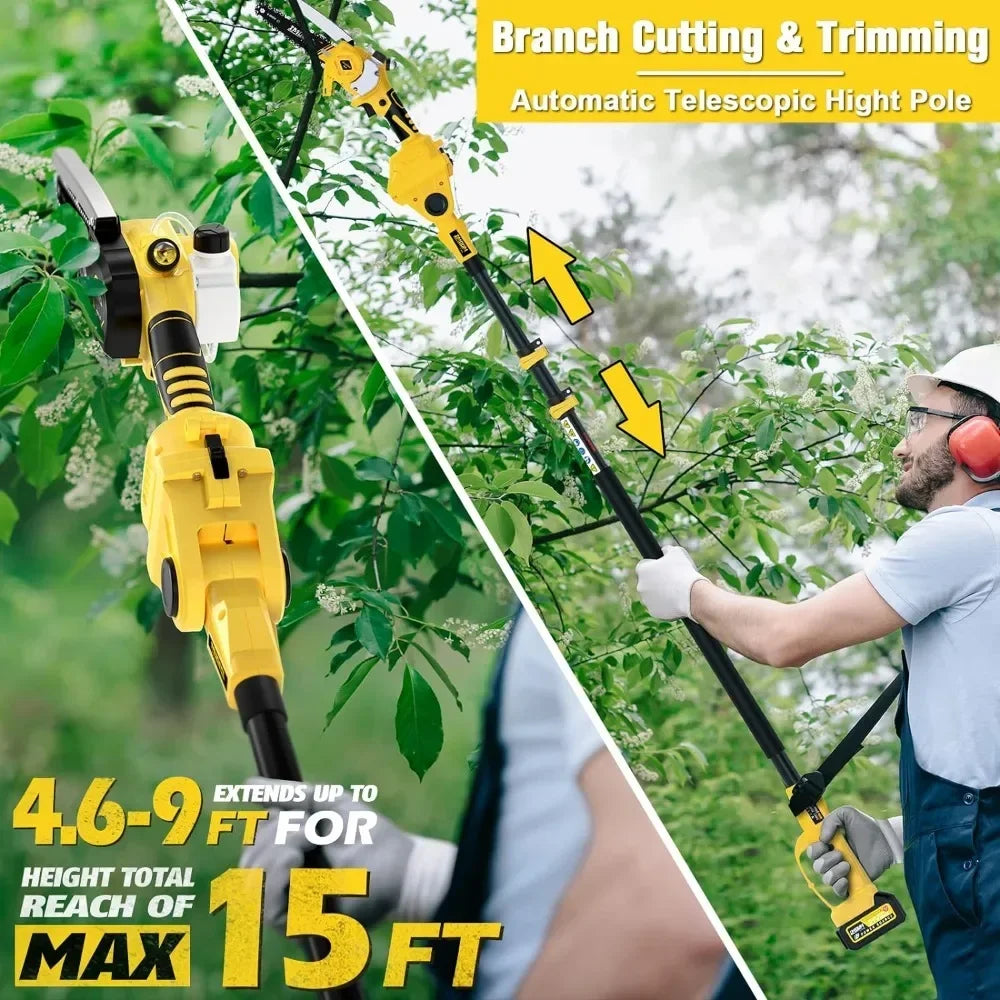 2-IN-1 Cordless Pole Saw & Mini Chainsaw, IMOUMLIVE Brushless Chainsaw, 6.9 LB Lightweight, 21V 3.0Ah Li-ion Battery,